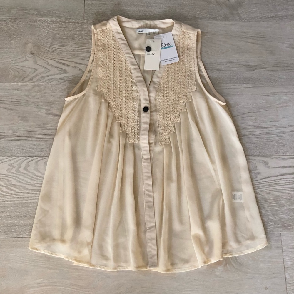 NWT inLuv Sheer One Button Rayon Lace Swing Blouse Cardigan Top